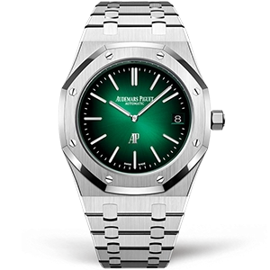 Копия часов Audemars Piguet Royal Oak “Jumbo” Extra-Thin Platinum and Smoked Green Dial 15202PT.OO.1240PT.01 Арт.AP-0425