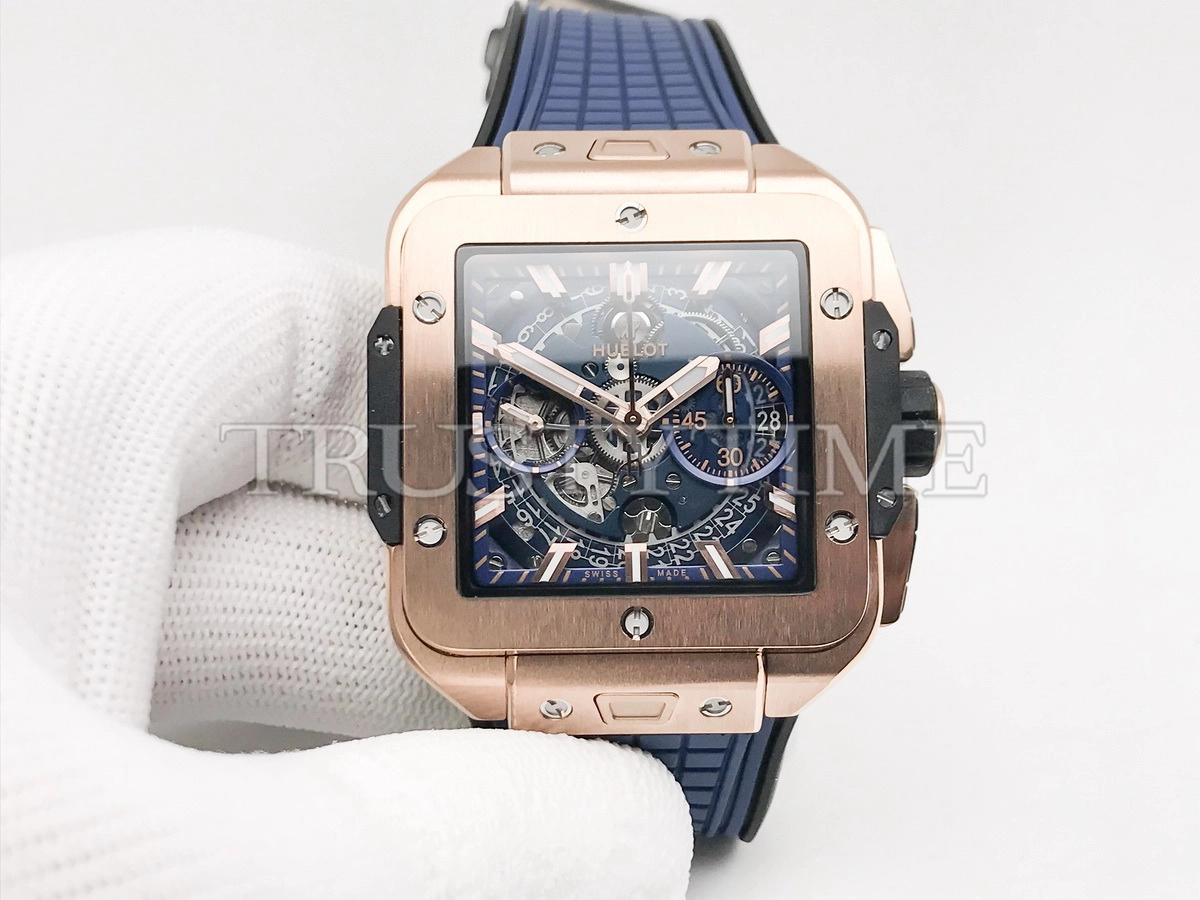 Копия часов Hublot Square Bang Unico King Gold Blue 821.OX.5180.RX Арт.HB-1283