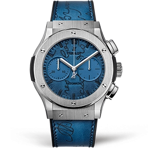 Копия часов Hublot Classic Fusion Chronograph Berluti Scritto Ocean Blue 45mm 521.NX.050B.VR.BER18 Арт.HB-0939